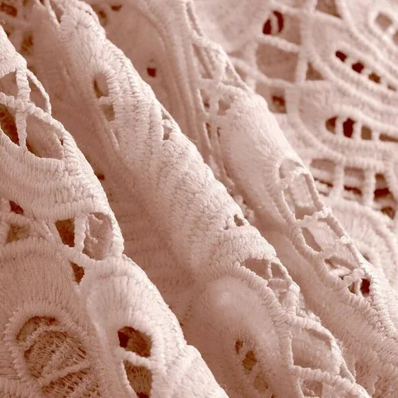 Baby Pink Elegant Women's Floral Lace Zipper Front Lantern Sleeve Blouse - Picture 5 of 6